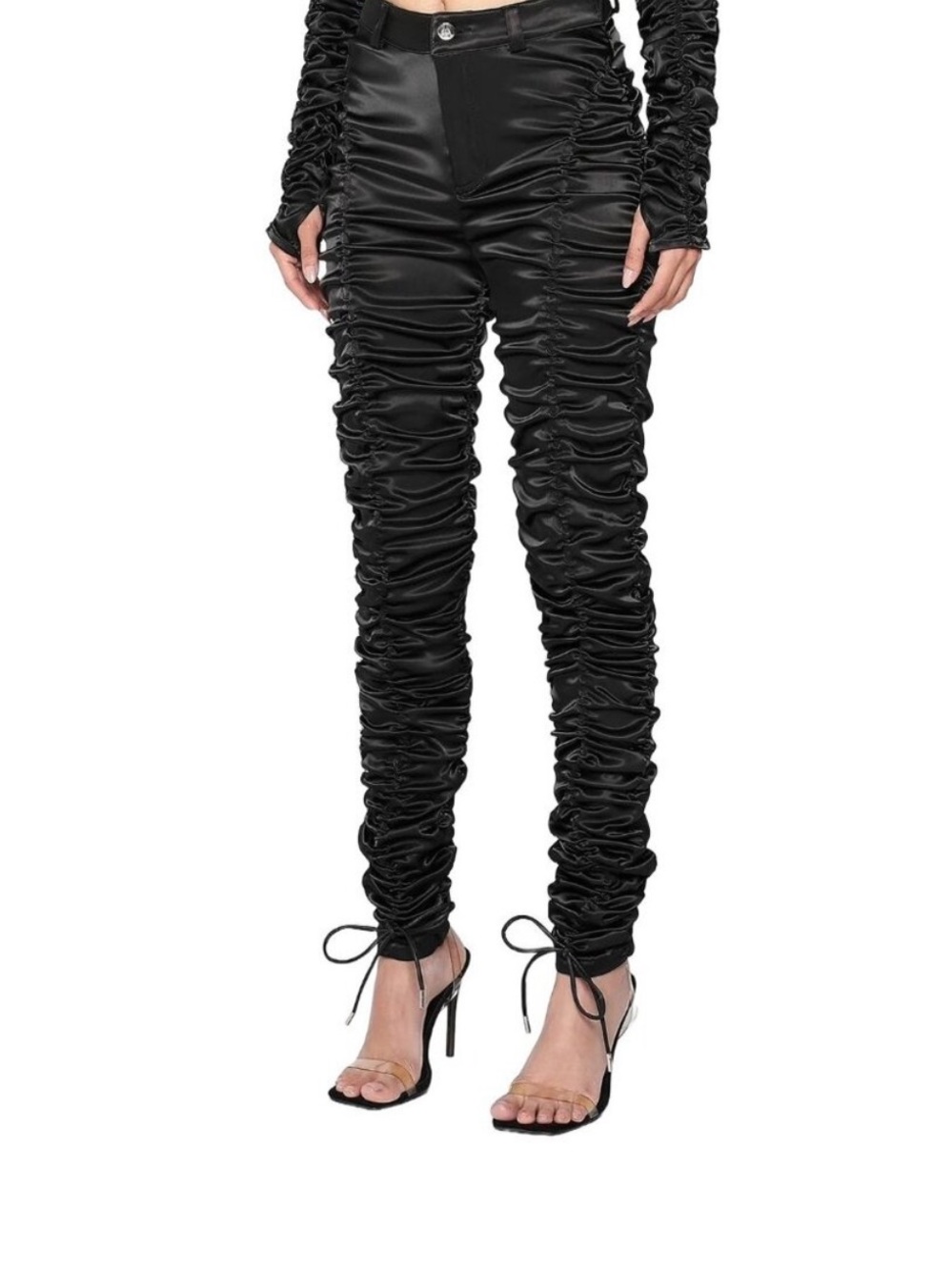 Maniere De Voir Ruched Satin Pants